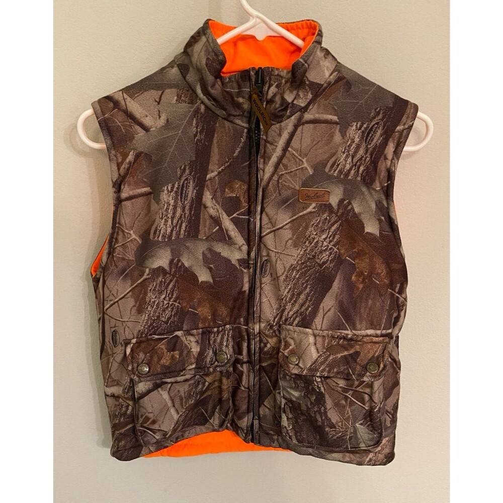 Woolrich Camo Camouflage & Safety Orange Reversible Vest, Size Youth Large